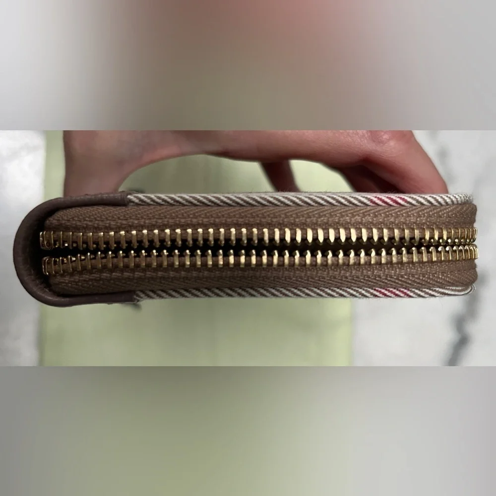 BURBERRY Large Zip Around Wallet Nova Check Dust Bag & Cards